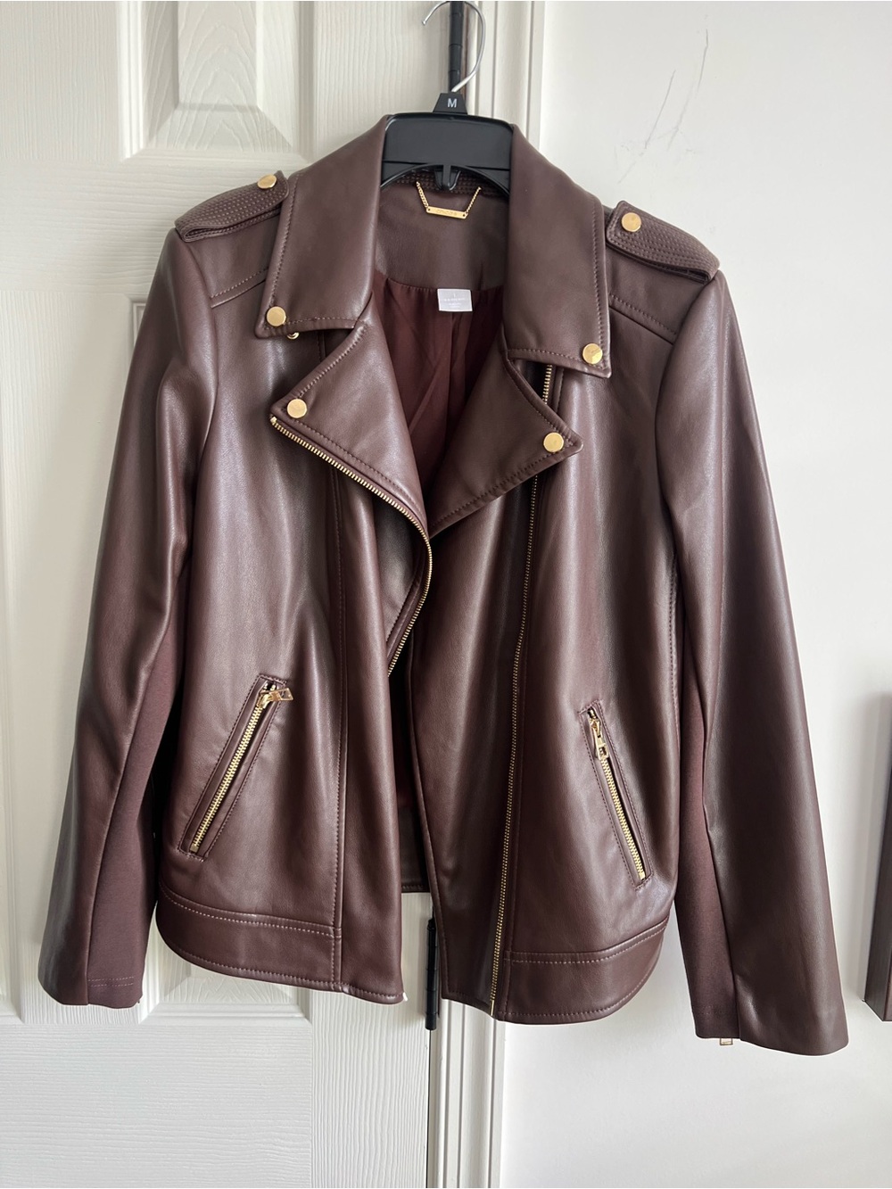 Chico’s Brown Vegan Leather Moto Jacket - Women's 8/10